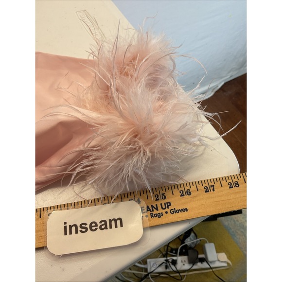 Nadine Merabi Darcie‎ Pink Pajamas size XL fur trimmed satin lounge luxury silk - Picture 14 of 15